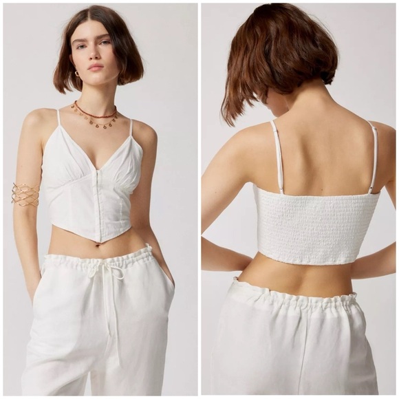 Urban Outfitters Kendall Poplin Bustier Corset Top White Cotton Sz S NWT - Picture 1 of 9